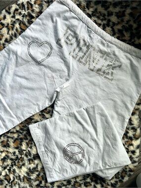 Y2K PINK Victoria’s Secret Logo and Rhinestones Linen Wide Leg Pants